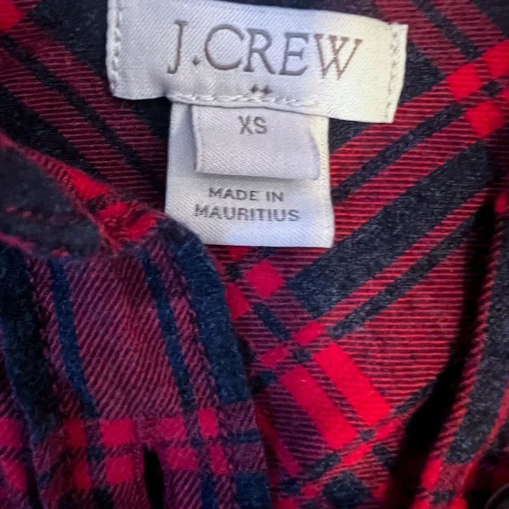 Red J. Crew buffalo plaid flannel button down top Size Extra Small XS